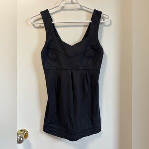 Lululemon Elevate Tank Top Size 4 Black Mesh Drawcord Hem Pleated Pullover